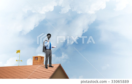 Concept of home security and privacy protection with camera headed man 33065889