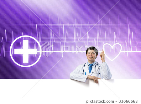Doctor With Banner Stock Photo 33066668 Pixta