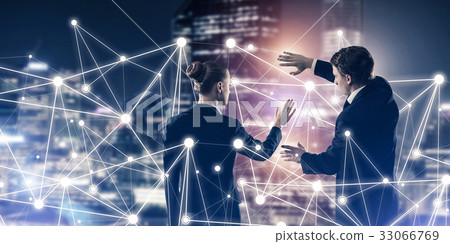 Concept of social connection and networking against night city v Concept of social connection and networking against night city v 33066769