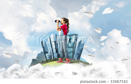 Concept of careless happy childhood with girl looking in future 33067582