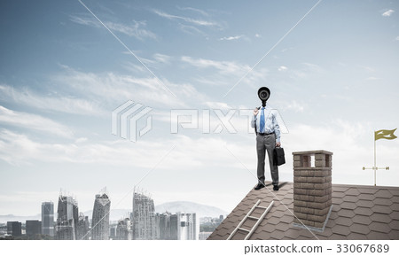 Concept of home security and privacy protection with camera head Concept of home security and privacy protection with camera head 33067689