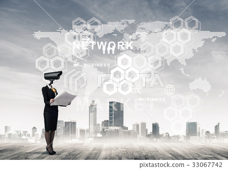 Concept of security and privacy protection with camera headed wo Concept of security and privacy protection with camera headed wo 33067742