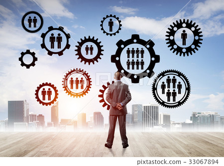 Social connection concept drawn on screen as symbol for teamwork and cooperation 33067894