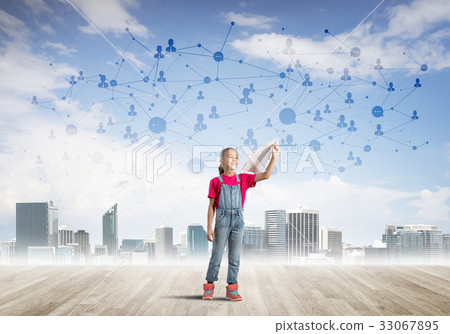 Concept of social wireless connection and internet use for communication by children 33067895