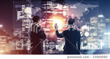 Concept of partnership and cooperation with people using virtual 33068090