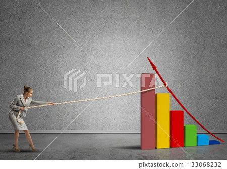 Businesswoman pulling graph with rope as symbol of power and control 33068232