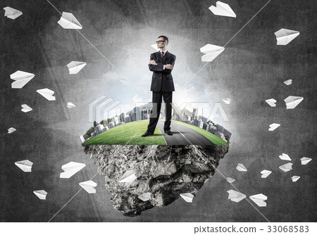 Confident boss and modern city as concept of eco green construct Confident boss and modern city as concept of eco green construct 33068583