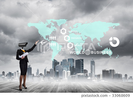 Concept of security and privacy protection with camera headed woman 33068609