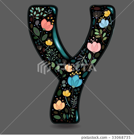 图库插图: black glared symbol y with watercolor flowers