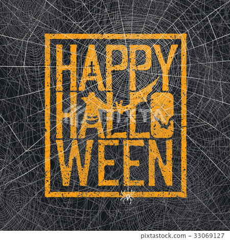 Halloween holiday card design. Spider and "Happy Halloween holiday card design. Spider and "Happy 33069127