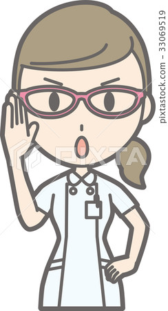 Illustration in which a nurse in a white coat is wearing glasses Illustration in which a nurse in a white coat is wearing glasses 33069519