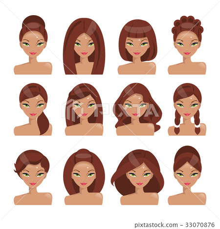 Set Of Girls With Different Hairstyles Stock Illustration