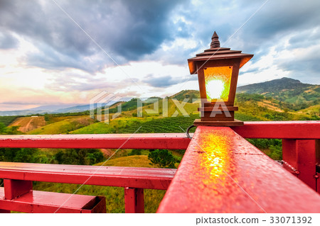 beautiful lamp over the blue sky and forest 33071392