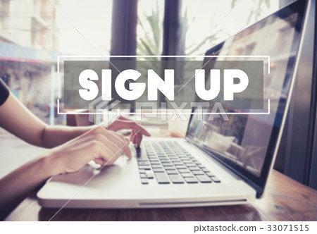 hand typing on keyboard with Sign Up homepage 33071515