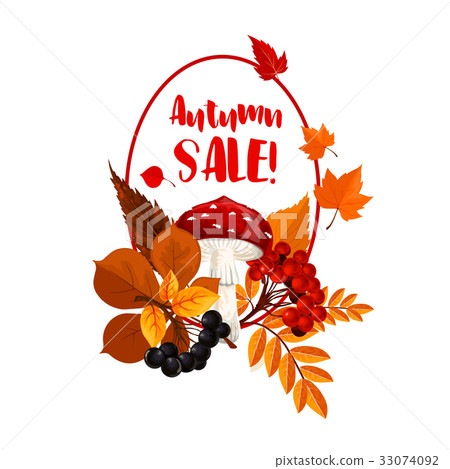 插圖素材: autumn season sale poster with leaf, mushroom 查看全部