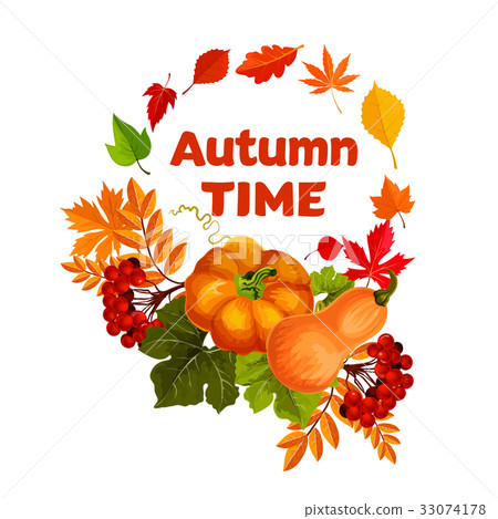 Autumn harvest pumpkin and leaf poster design 33074178