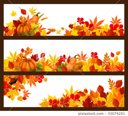 Autumn fall leaves vector banners set Autumn fall leaves vector banners set 33074201
