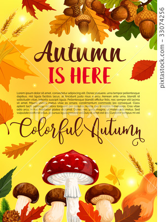 Autumn leaf fall in forest vector greeting poster Autumn leaf fall in forest vector greeting poster 33074256