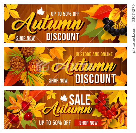 Autumn sale discount vector banners set Autumn sale discount vector banners set 33074279