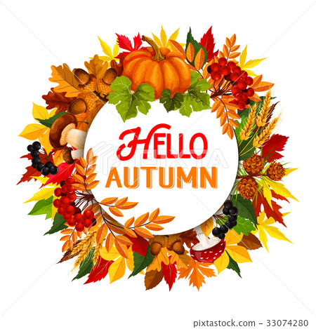 Autumn maple leaf pumpkin harvest vector poster Autumn maple leaf pumpkin harvest vector poster 33074280