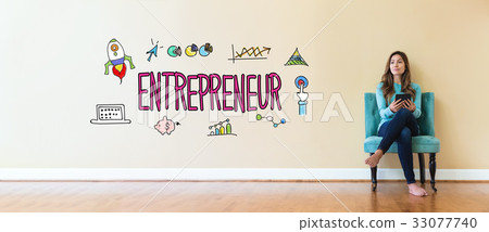 Entrepreneur text with young woman holding a 33077740