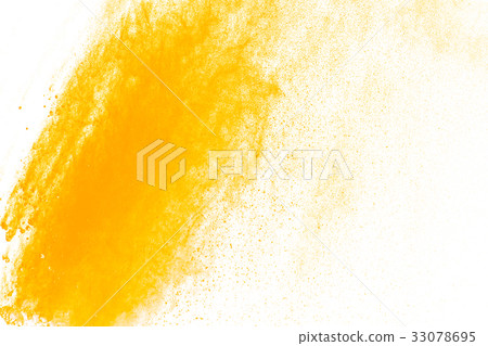 yellow powder splatted on white background yellow powder splatted on white background 33078695