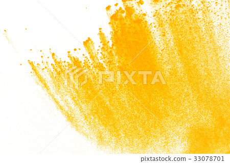 yellow powder splatted on white background 33078701