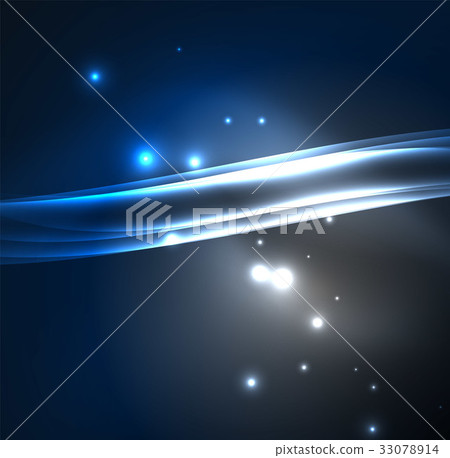 Energy lines, glowing waves in the dark, vector 33078914