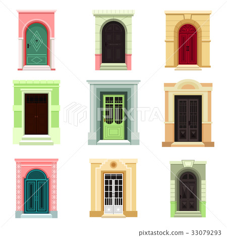 Outdoor view on classic doors or entrance, exit 33079293
