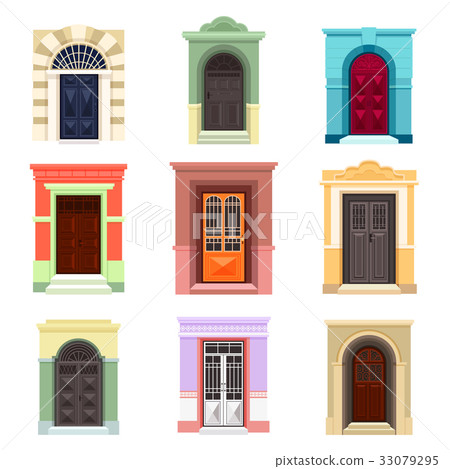 Set of isolated outdoor view on doors Set of isolated outdoor view on doors 33079295