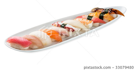 Sushi set plate isolated on white Sushi set plate isolated on white 33079480