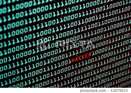 Hacker and binary code concept from desktop screen Hacker and binary code concept from desktop screen 33079823