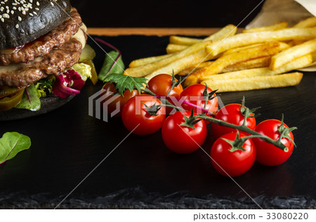 Black double hamburger made from beef with 33080220