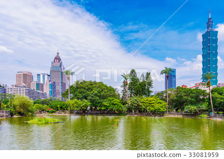 Xinyi financial district architecture with lake Xinyi financial district architecture with lake 33081959