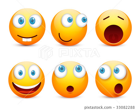 Smiley with blue eyes,emoticon set. Yellow face Smiley with blue eyes,emoticon set. Yellow face 33082288