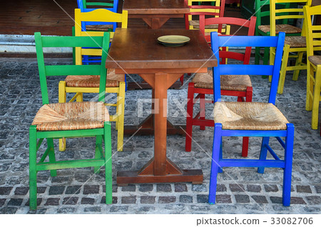 Alfresco Outdoor Cafe With Chairs Greece Stock Photo 33082706