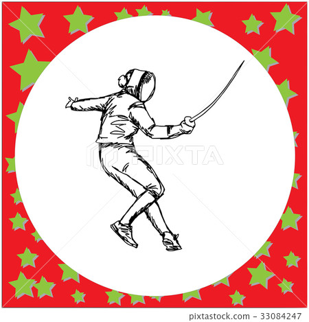 one fencing player with sword fighting - vector 33084247