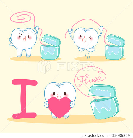 cartoon tooth with floss - Stock Illustration [33086809] - PIXTA