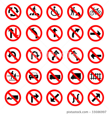 Traffic red road sign collection 33086997