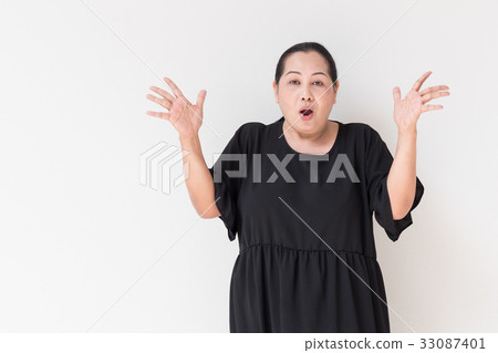 exited, surprised middle age woman looking at you 33087401