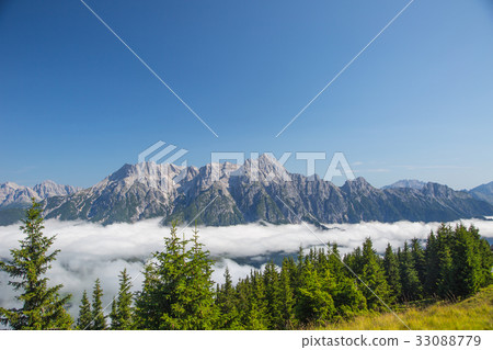 Austrian alps in salzburg Leogang with blue sky. Austrian alps in salzburg Leogang with blue sky. 33088779
