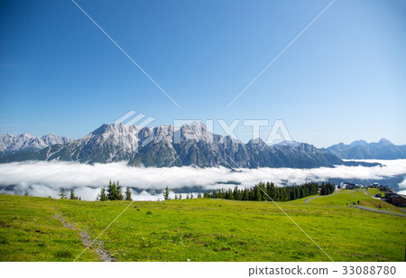 Austrian alps in salzburg Leogang with blue sky.  33088780