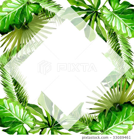 Tropical Hawaii leaves palm tree frame in a Tropical Hawaii leaves palm tree frame in a 33089461