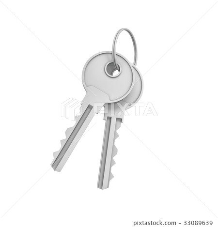 3d rendering of two isolated silver keys on a key 33089639