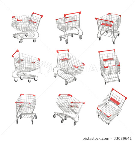 3d rendering of a set of isometric shopping carts 33089641