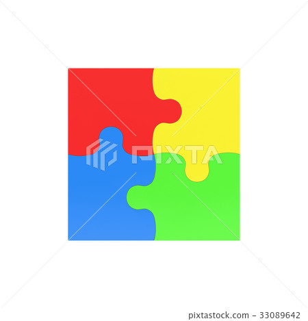 3d rendering of four multicolored puzzle pieces 3d rendering of four multicolored puzzle pieces 33089642