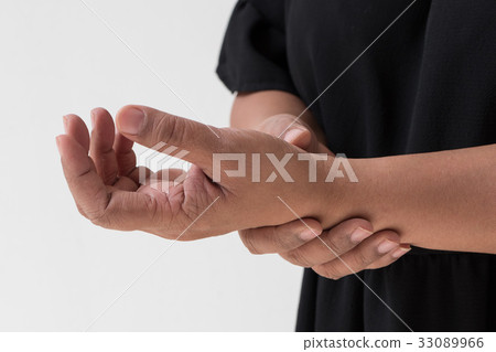 woman with wrist joint pain, gout, arthritis woman with wrist joint pain, gout, arthritis 33089966
