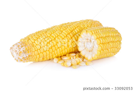 uncooked sweet corn with leaf on white background uncooked sweet corn with leaf on white background 33092053