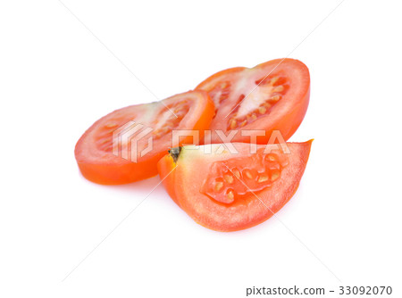 sliced fresh tomato on white background 33092070