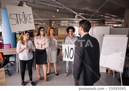 Loft style modern office, employees striking. Loft style modern office, employees striking. 33093045